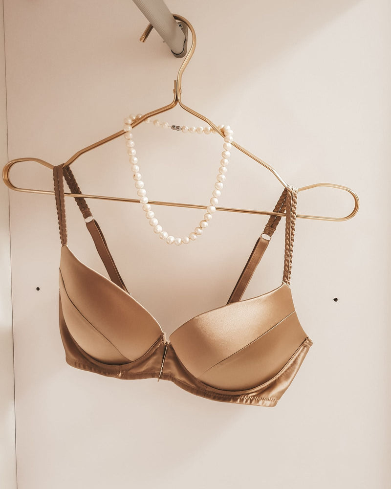 The Lace Set — floral lace bralette and matching panty in champagne light