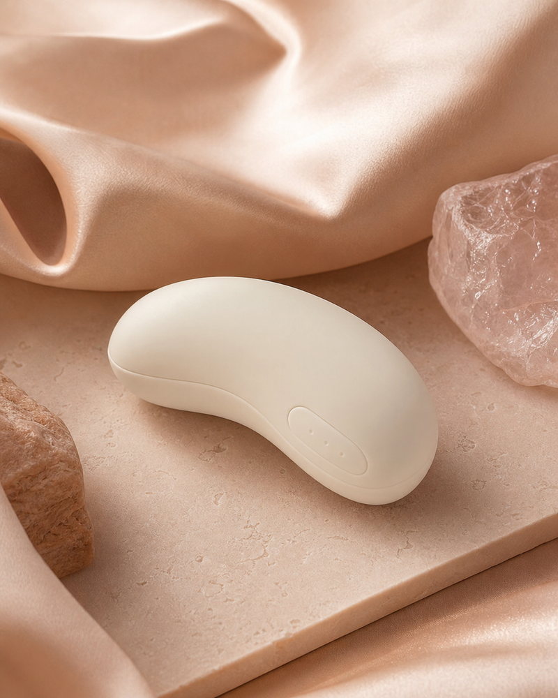 The Soft Wave — a compact sculptural personal wellness tool in warm neutral light
