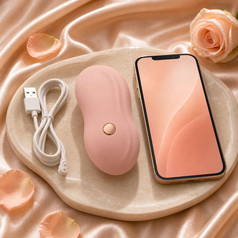 The Thread — compact blush silicone device with phone-control cue