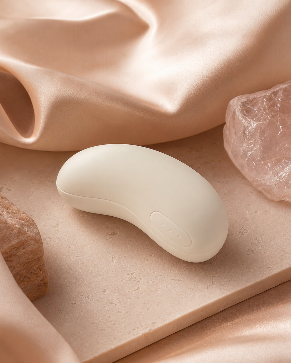 The Soft Wave — a compact sculptural personal wellness tool in warm neutral light