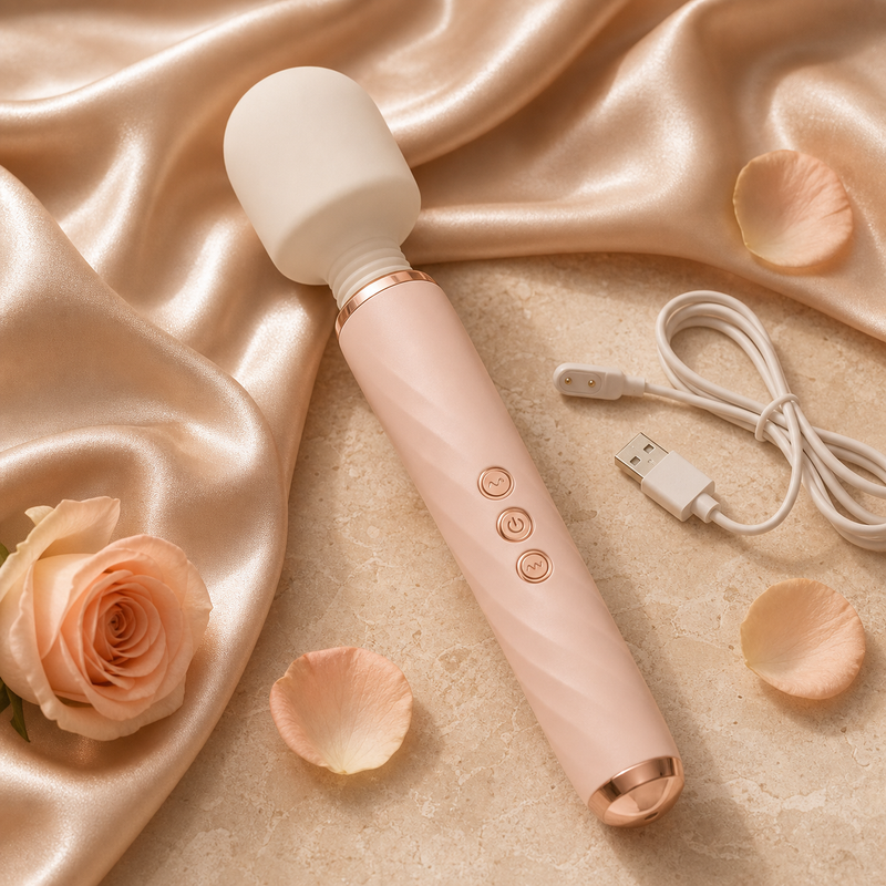 The Bloom Wand — ivory and blush wand-style silicone wellness massager