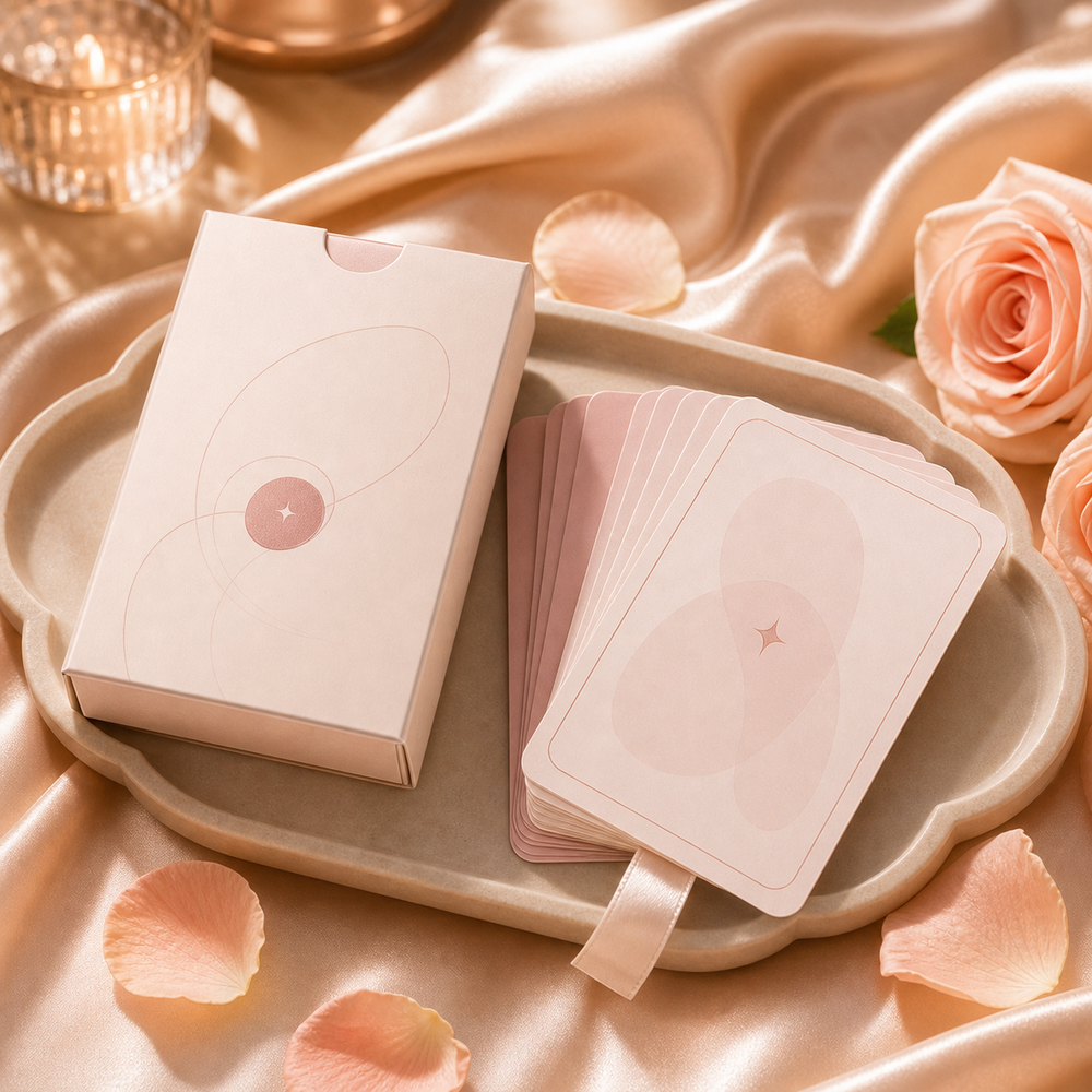 The Soft Signal — blush prompt card deck with matching gift box
