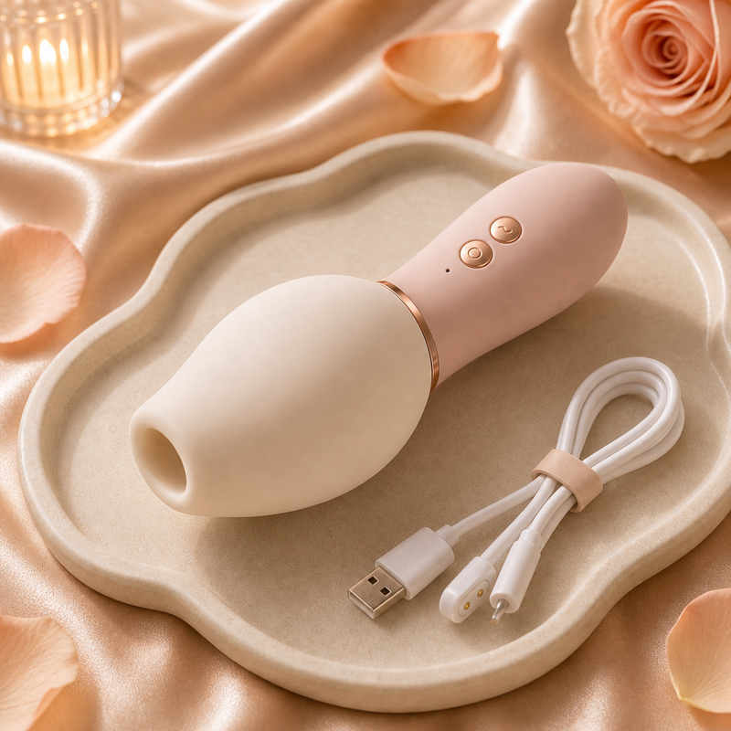 The Current — ivory dual-mode silicone device with blush handle