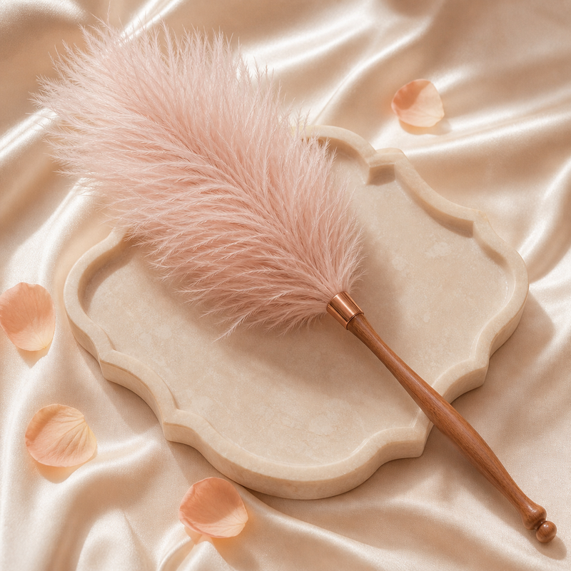 The Feather Touch — blush feather plume with warm wood handle