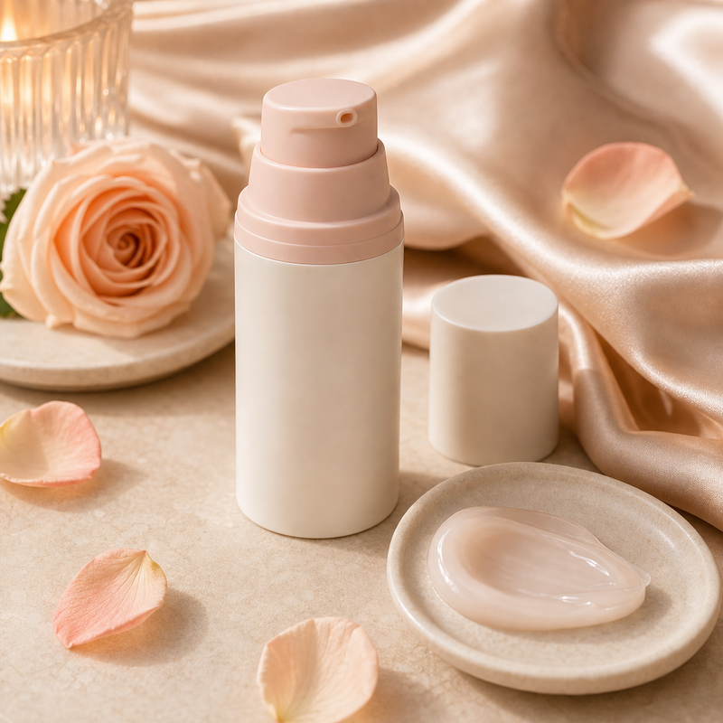 The Petal Moisture — ivory airless pump with soft gel-cream swatch