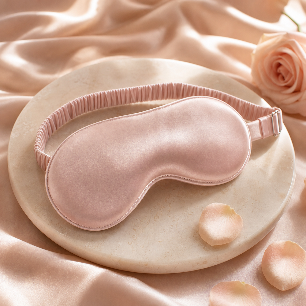 The Silk Blindfold — blush satin blindfold with padded eye cover