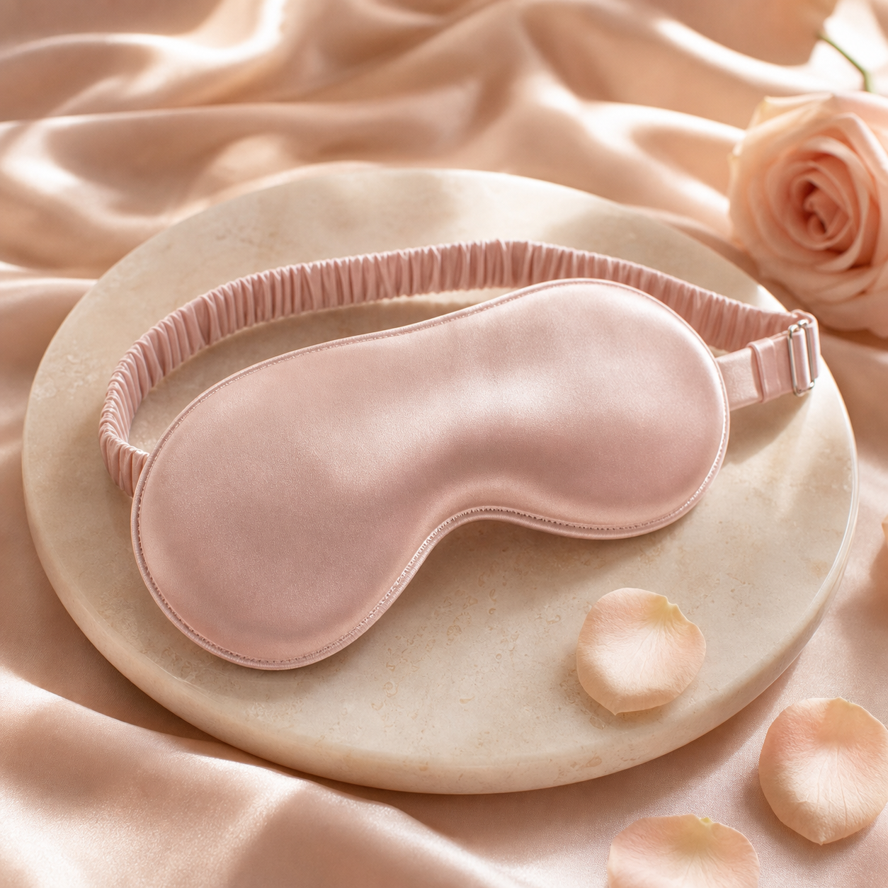 The Silk Blindfold — blush satin blindfold with padded eye cover