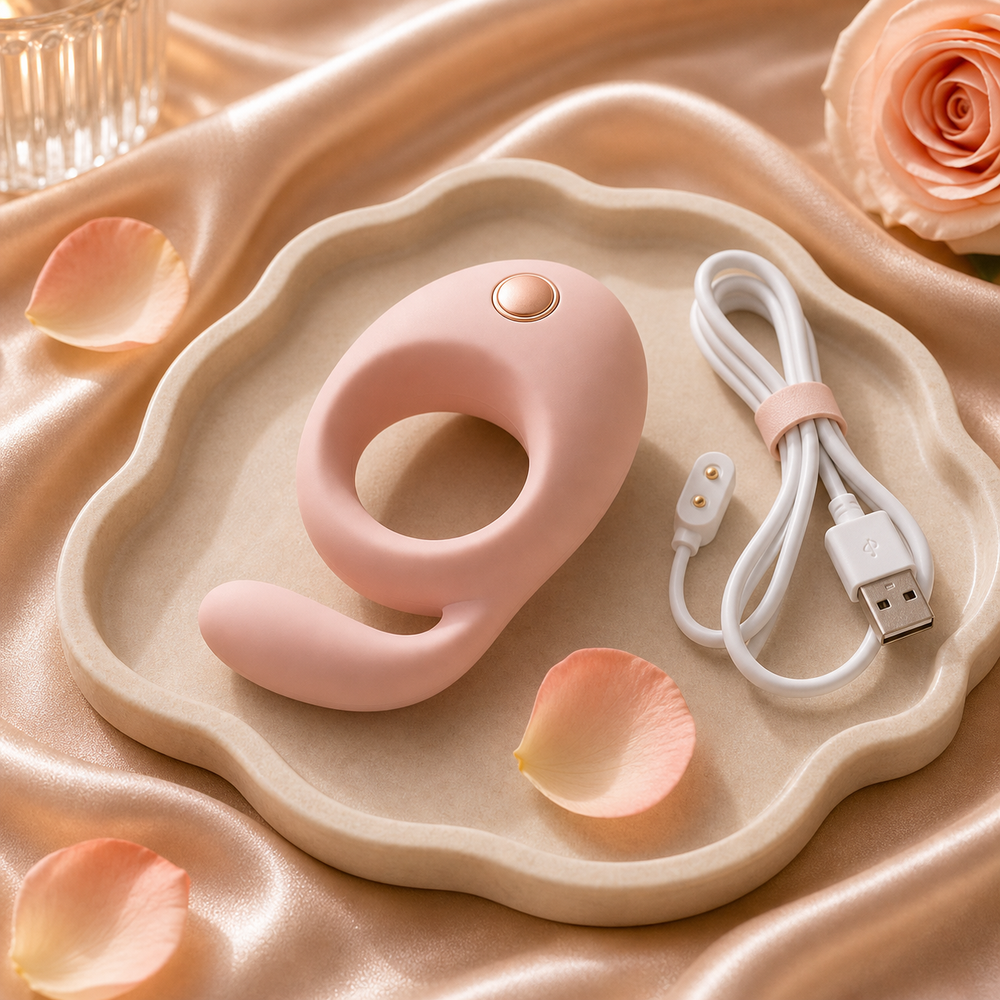 The Together Ring — blush flexible ring-shaped silicone device with curved arm